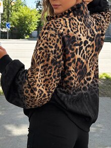 SHEIN EZwear 時尚女款美式漸層豹紋印花運動衫 - 彩色 - 查看 2