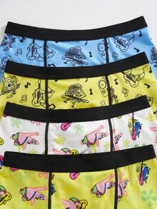 SpongeBob SquarePants | SHEIN 大童男孩卡通印花拼色休閒日常四角內褲 - 彩色 - 查看 3