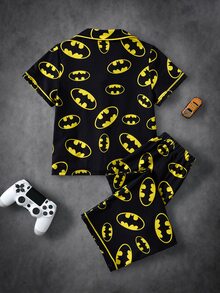 BATMAN X SHEIN Young Boy Bat Print Top & Pants Loungewear - Black - View 2