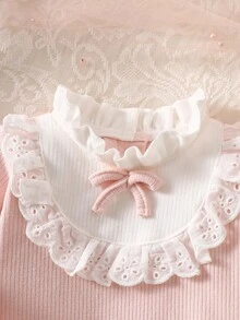 SHEIN Newborn Baby Girls Romper Bodysuit Cute Sweet Elegant Pink Bow Ruffle Eyelet Lace Long Sleeve Birthday Party Winter Autumn Fall Style Solid - Baby Pink - View 6