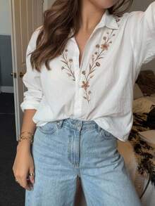 DAZY Women's Printed Casual Loose Fit Blouse Fall - White - View 5