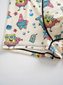 SpongeBob SquarePants | SHEIN سروال داخلي رجالي بطبعة كرتونية وألوان متباينة للاستخدام اليومي العادي - الأزرق - مشاهدة 6