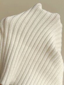 Autumina Asymmetrical Collar Design Sleeve Button Detail Ribbed Slim Fit Versatile Vintage Vibe Autumn/Winter Long Sleeve Knit Sweater - White - View 3