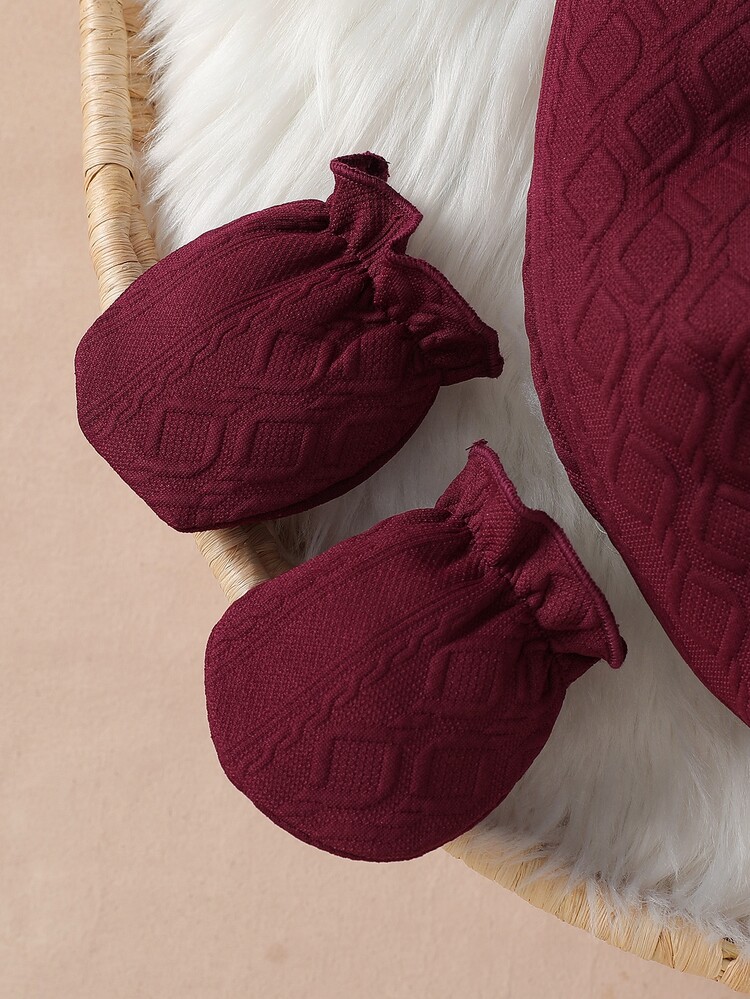 Baby 2pcs Knit Round Neck Long Sleeve Button Embroidery Applique Long Loose Fit Romper Birthday Party Fall Red - Red - View 8