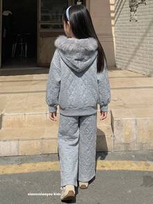 DAZY Set Pakaian Kasual Musim Gugur/Dingin untuk Anak Perempuan Remaja: Atasan Sweatshirt Lengan Panjang Berkerudung + Celana Panjang Lurus - Grey - View 2