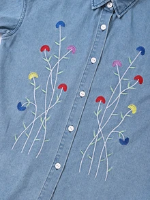 GlowEve 女款花卉刺繡圖案休閒百搭日常穿著牛仔上衣 - 藍色 - 查看 4