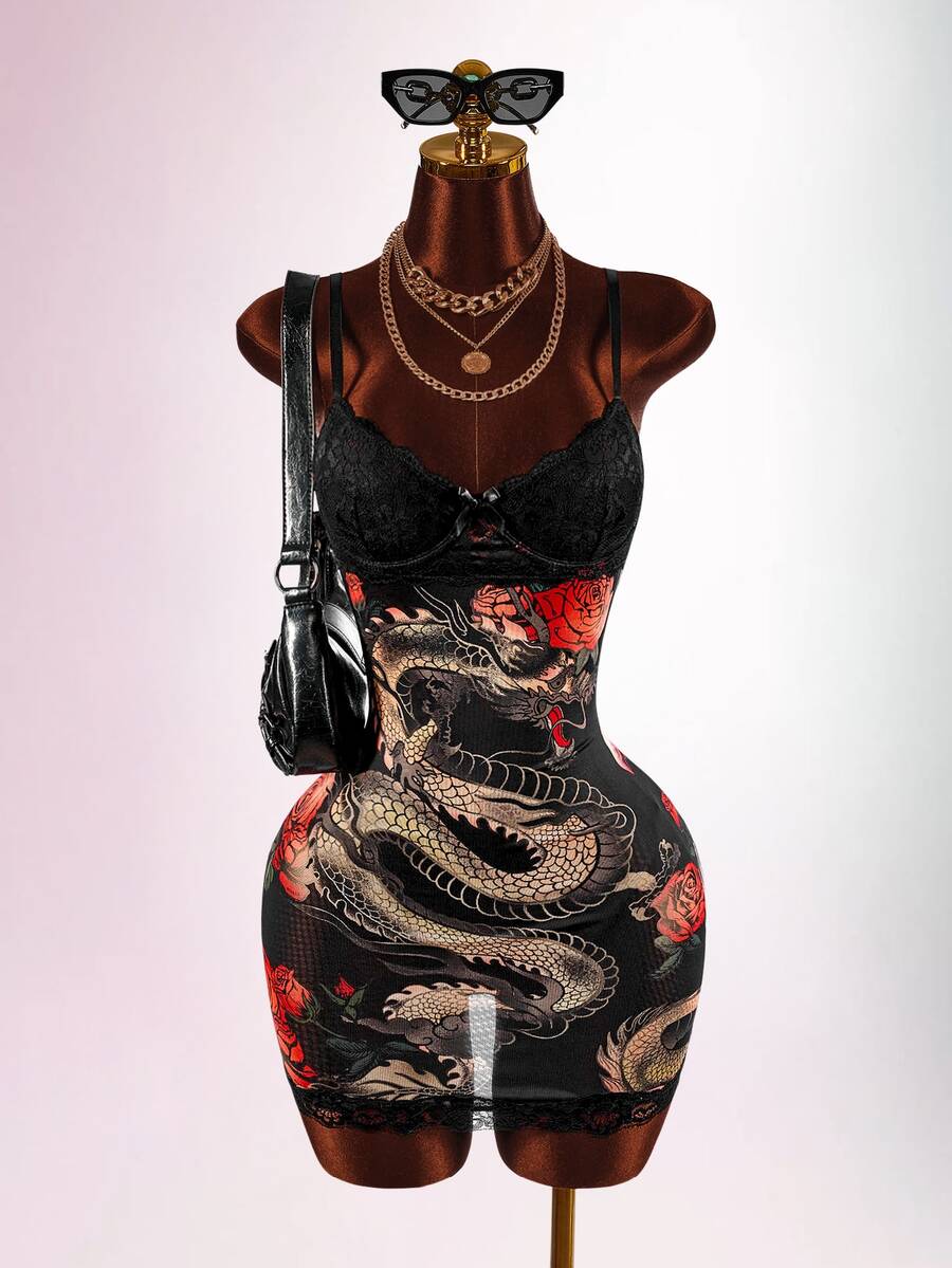 Amplova Women's Sexy Street Lace Cup Design Mini Dress - Black - View 1