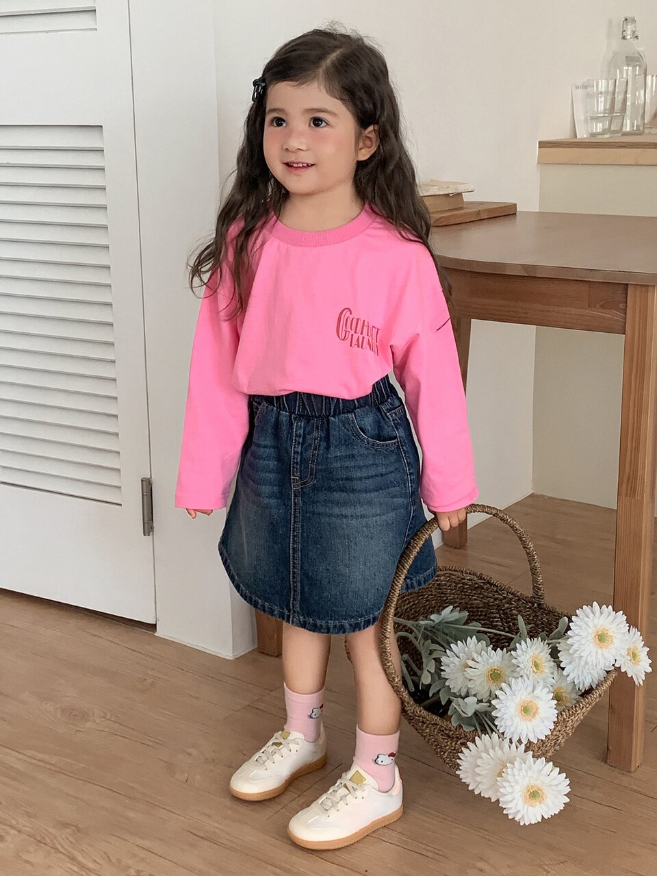 Girls (Small) Washed Distressed Loose Casual Washed Blue Denim Skirt, Autumn/Winter