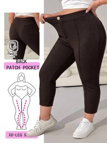 Solflare Chocolate Brown Plus Size Fitted Button Capris - Chocolate Brown - View 1