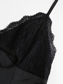 Sweetra Women's Lace Patchwork Satin Spaghetti Strap Backless Dress, Sexy & Elegant, Party & Banquet Style - Black - View 4