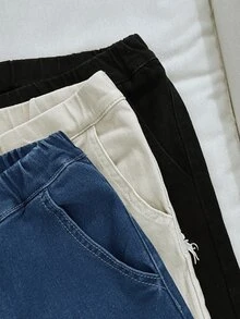 Tween Boys' 3PCS  Jeans, Embroidery Design, Pocket Design,Soft Cotton, Formal,  3 Colors,Aqua Blue Beige Black,Autumn,Back To School . - Multicolor - View 4