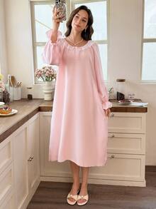Snug Reverie Standard Size Fashion Women's Long Loungewear Dress - Pink - View 6