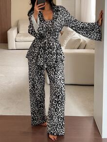 Livesso Women's Leopard Print Camisole Top & Long Pants Pajama Set Fall - Grey - View 5