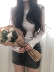 DAZY 女款韓式波點優雅女孩長袖蝴蝶結襯衫 - 白色 - 查看 3
