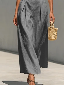 SHEIN 女款春夏休閒極簡優雅度假立領收腰修身長洋裝，女款春夏套裝，女款優雅洋裝，女款休閒洋裝，女款度假洋裝 - 深灰色 - 查看 5