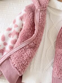 SHEIN Baby Girl Casual Solid Color Cute Heart Pattern Fuzzy Hooded Winter Jacket - Multicolor - View 5