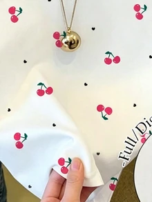 Spring And Summer Tween Girl Casual Cute Cherry Pattern, Red And White Contrast Graphic Print, Basic Short T-Shirt, Comfortable And Cozy Styles For Spring And Summer - Multicolor - View 5