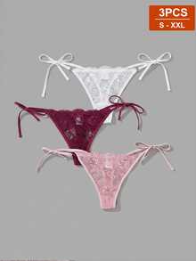 SHEIN 3件組女士蕾絲丁字褲內褲套裝 - 彩色 - 查看 5