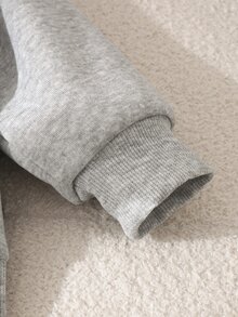 女童 4-7 歲學院風落肩拉鍊連帽抓絨運動外套，馬術刺繡圖案裝飾休閒上衣，保暖秋季新品，適合校園日常活動與戶外出遊 - 灰色 - 查看 7