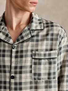 EverLounge Classic Plaid Print Lapel Open Front Men's 2 Pieces Pajama Set - Multicolor - View 6