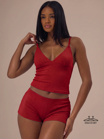 MUSERA Pointelle Triangle Adjustable Strap Cami Top With Picot Trim Fitted Boy Shorts Two Pieces Set Lingerie Evening Everyday Summer