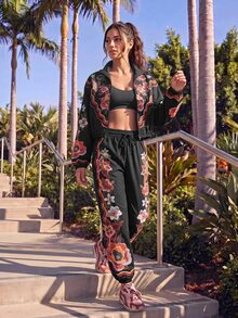 CAJUNI Women's Long Sleeve Zip-Up Floral Print Sports Jacket - Multicolor - View 7