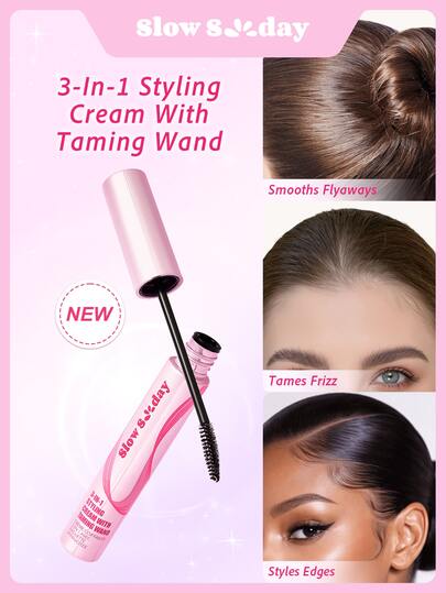 Slow Sunday 3-In-1 Styling Cream With Taming Wand, Slick Down Flyaways, Tame Frizz, Style Edges, Suitable For All Hair Types, Good Choice For Vacation, Travel Essentials, Back To School, Suitable For Summer Hair Styling