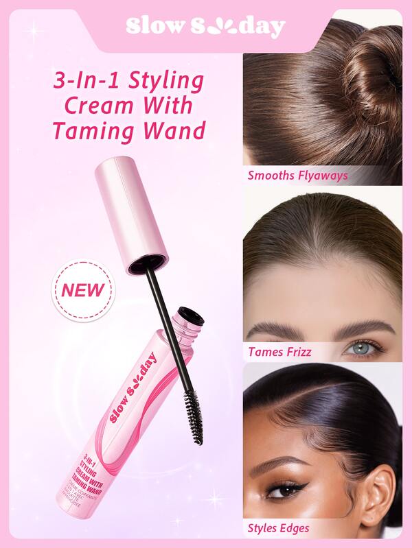 Slow Sunday 3-In-1 Styling Cream With Taming Wand, Slick Down Flyaways, Tame Frizz, Style Edges, Suitable For All Hair Types, Good Choice For Vacation, Travel Essentials, Halloween, Suitable For Summer Hair Styling