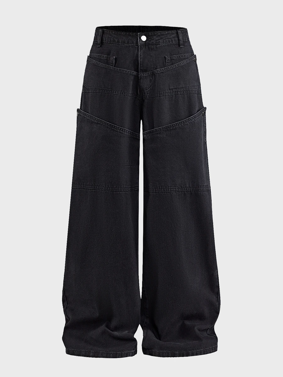 AXEPEAK Men's Washed Black Gray 4-Button Detachable Waist Fashion Long Pants - Black - View 1