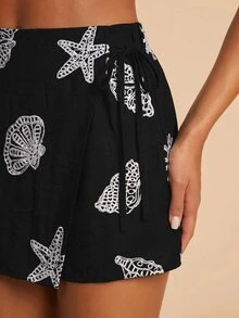 Travachic 女款優雅側腰結星魚刺繡裙褲 - 黑色 - 查看 6