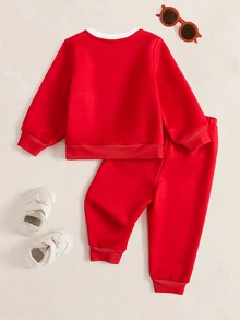 LOONEY TUNES X SHEIN Baby Boy Crew Neck Long Sleeve Sweatshirt And Sweatpants Casual Set - Red - View 2