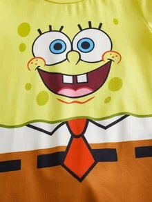 SpongeBob SquarePants | SHEIN Young Girl Cartoon Print Romper - Multicolor - View 4