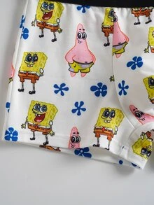 SpongeBob SquarePants | SHEIN Tween Boy Cartoon Print Elastic Waist Boxer Briefs - Blue and White - View 6
