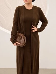 Graceveil Women's Cardigan Round Neck Elegant Lazy Autumn/Winter Sweater 2 Pieces Set - Coffee Brown - View 1