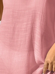 SHEIN Swim 純色露背沙灘度假罩衫洋裝 - 粉色 - 查看 4