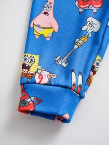 SpongeBob SquarePants | SHEIN ملابس منزلية ضيقة للرضيع الذكر بقمة ذات رقبة مستديرة وأكمام طويلة وبنطال طويل - الأزرق - مشاهدة 7