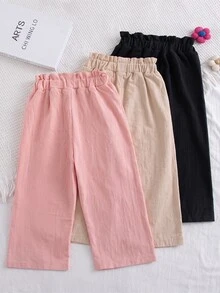 SHEIN 3件組女童休閒舒適寬腿長褲，適合春秋季節 - 彩色 - 查看 2