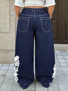 Rivivi Plus Size Women Non-Stretch Denim Straight Leg Pants, Cowboy Outfits For Women - Dark Wash - View 2