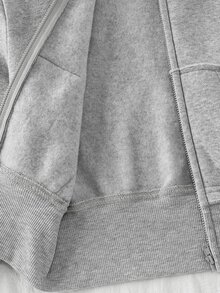 SHEIN 青少年女孩灰色拉鍊連帽衛衣與運動長褲休閒套裝 - 灰色 - 查看 8
