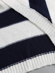 Sweetra Cardigan Pendek Longgar Bergaris Tebal Kontras Biru & Putih untuk Wanita - MultiWarna - View 4