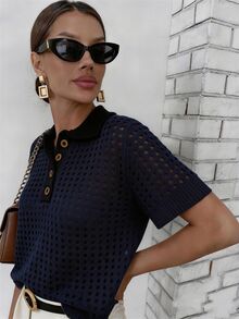 EMERY ROSE Women's Colorblock Casual Versatile Everyday Knit Top - Dark Blue - View 7
