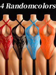 ChaseTheNight Randomly Shipped 1pc/3pcs Women's Sexy Fishnet Bikini Sleeveless High Elastic Fishnet One-Piece Swimsuit, Random Color - Multicolor - View 1