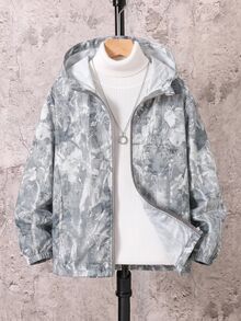 SHEIN 兒童青少年男孩休閒拼接色連帽外套，輕量寬鬆拉鍊連帽夾克，開學季秋季穿著 - 彩色 - 查看 3