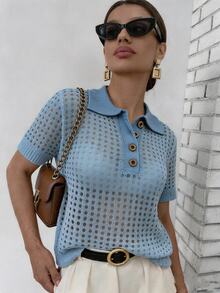 EMERY ROSE Women's Colorblock Casual Versatile Daily Wear Knit Top - Baby Blue - View 7
