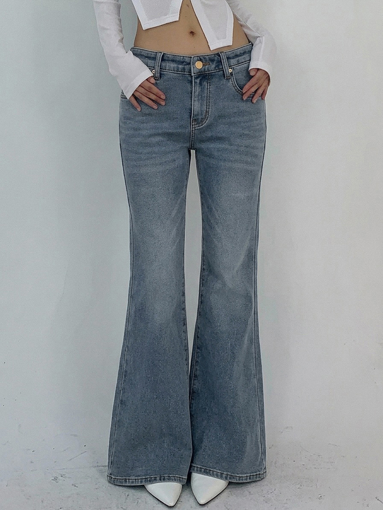 DAZY Women's Winter Thermal Lined Flare Jeans - Light Wash - View 7