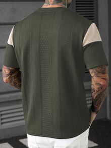 EGENSIO Men's Summer Casual Colorblock Patchwork T-Shirt - Army Green - View 2