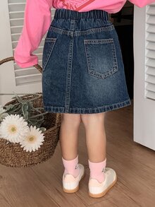 Dazy Kids Young Girls' Washed Distressed Loose Casual Washed Blue Denim Skirt, Autumn/Winter - Dark Wash - View 6