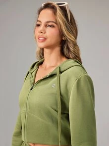 OutZeal Women Sports Jacket Casual Workout Gym Cropped Zip Up Hooded Jacket - Green - View 9
