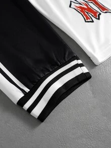 ROMWE MEN Streetwear Basketball Graffiti Print Men's Loose Fit Colorblock Sporty Casual Pullover V-Neck Sweatshirt - Multicolor - View 6