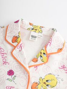LOONEY TUNES X SHEIN Baby Girl Letter Cartoon Print Short Sleeve Top And Long Pants Casual Daily Home Sleepwear Set - Multicolor - View 3